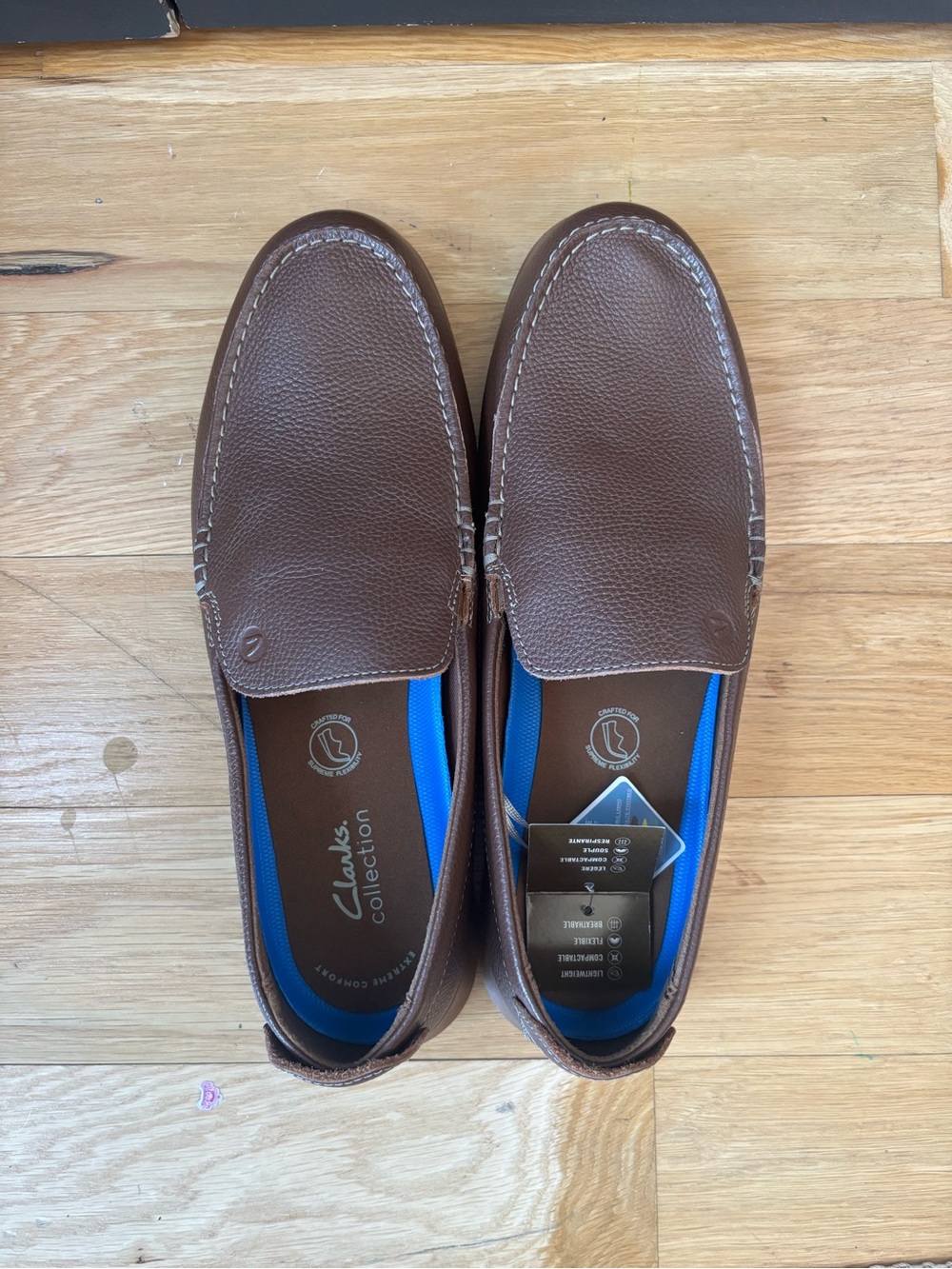 Clarks Men’s Flexway Step Slip on Light Brown Leather Wide